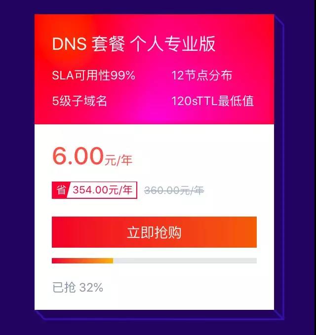 #限时福利#DNSPod 域名 1 元购，全场 1 折起！DNS套餐个人专业版低至6元/年插图3