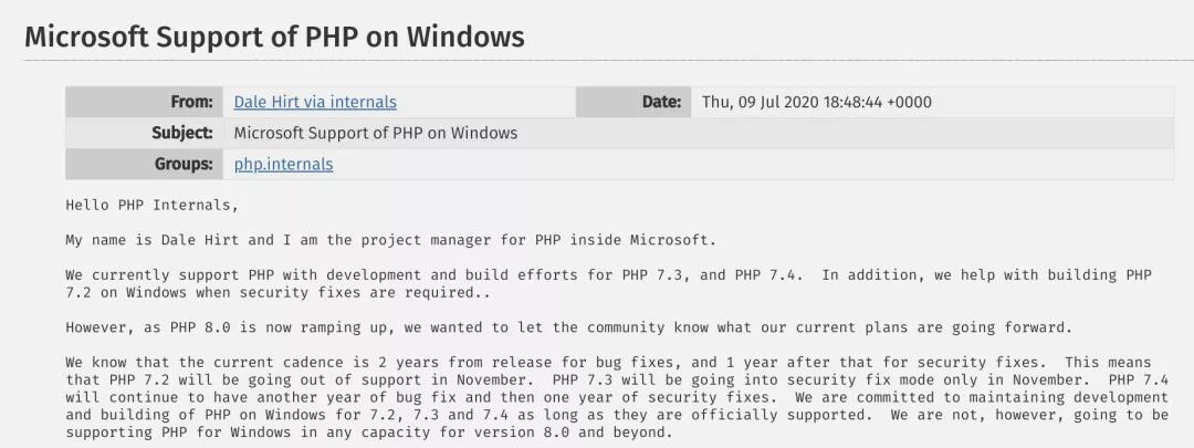 微软宣布 Windows 将不提供 PHP 官方支持-夏末浅笑